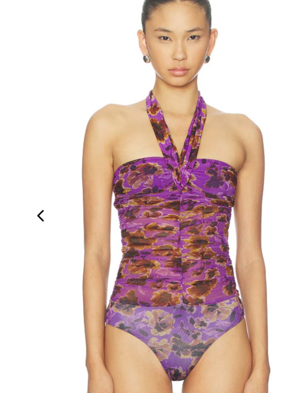 NWT AFRM Avi Bodysuit Purple Haze Floral Mesh Halter Y2K Going Out Top M - Picture 2 of 14